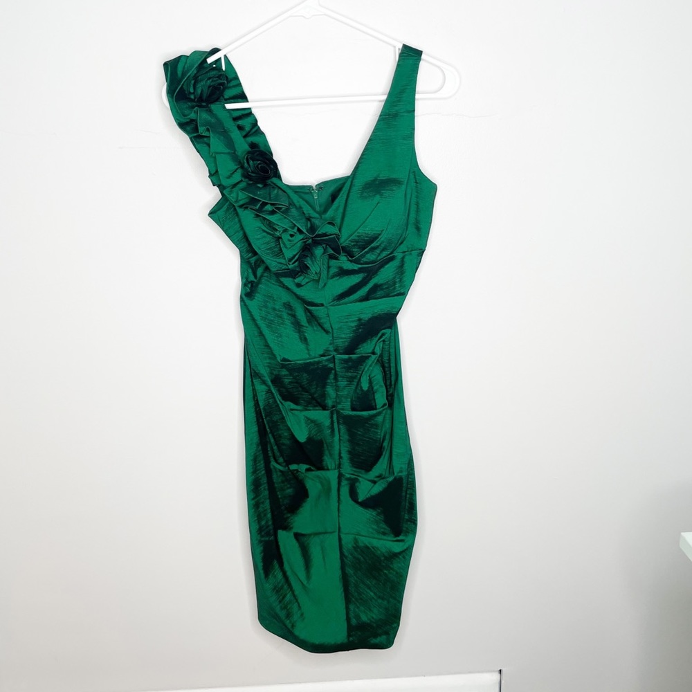 Green floral shoulder detail dress